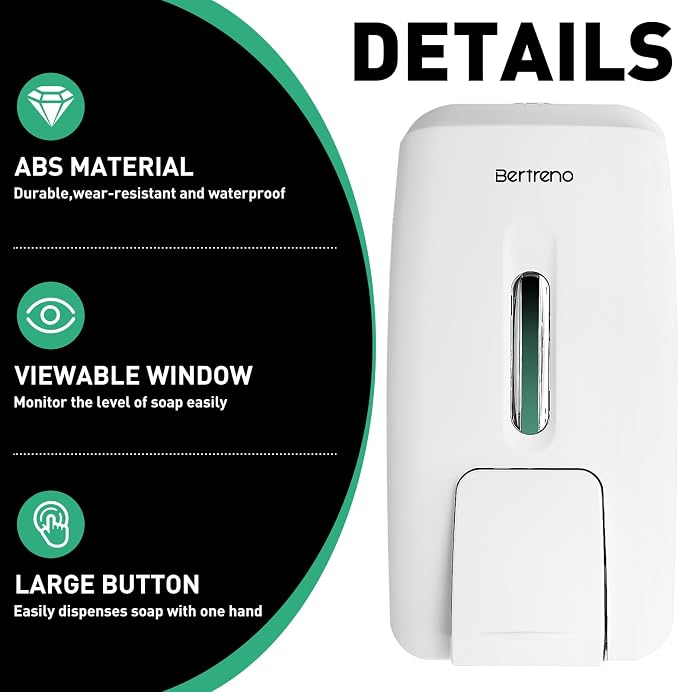 Commercial Soap Dispenser Wall Mount Manual Pump Hand Soap Dispenser 800ml Gel Liquid Hand Sanitizer Dispenser Self Adhesive for Home Bathroom (White)