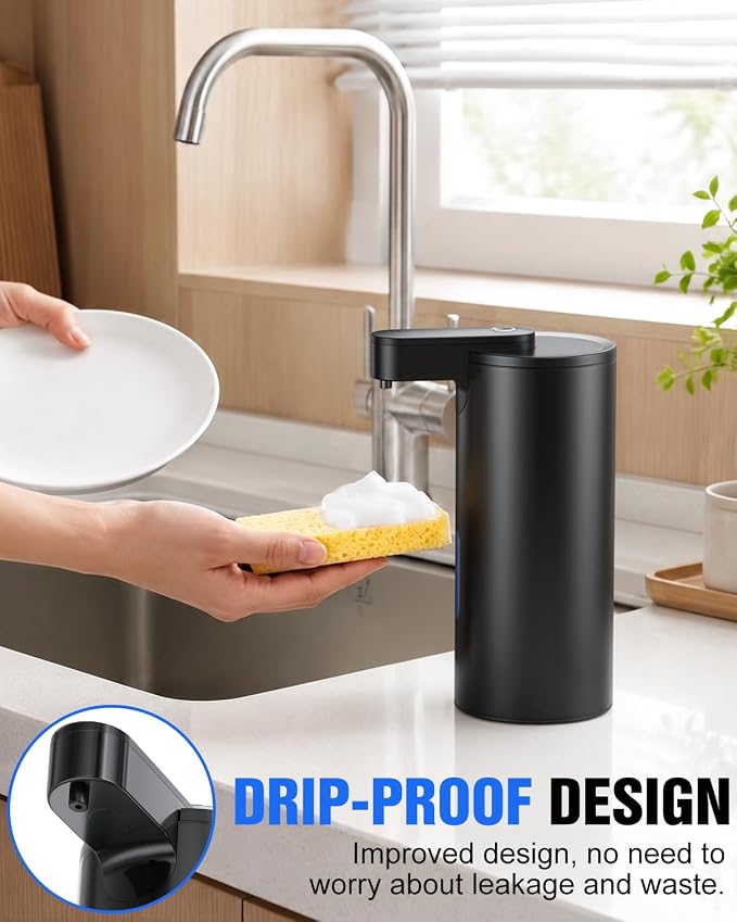 Fantictas Touchless Foaming Soap Dispenser, Stainless Steel Touchless Pump | Automatic Foam Soap Dispenser, USB-C Rechargeable Sensor Pump with 3 Adjustable Levels, Bathroom & Kitchen