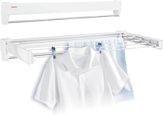 Leifheit Wall Dryer Telegant 36 Protect Plus, Space Saving Wall Mounted Clothes Drying Rack with 3.6 m Drying Length, Hidden Folding Design, 5 Rustproof Rails and 60 cm Aluminum Towel Bar