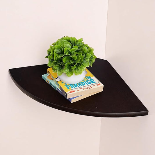 Gieanoo Corner Wall Shelf,16inch Solid Oak Wood Floating Corner Shelf with Wire Hole Corner Wall Storage Display Shelves for Living Room Bedroom Bathroom Kitchen(Walnut)