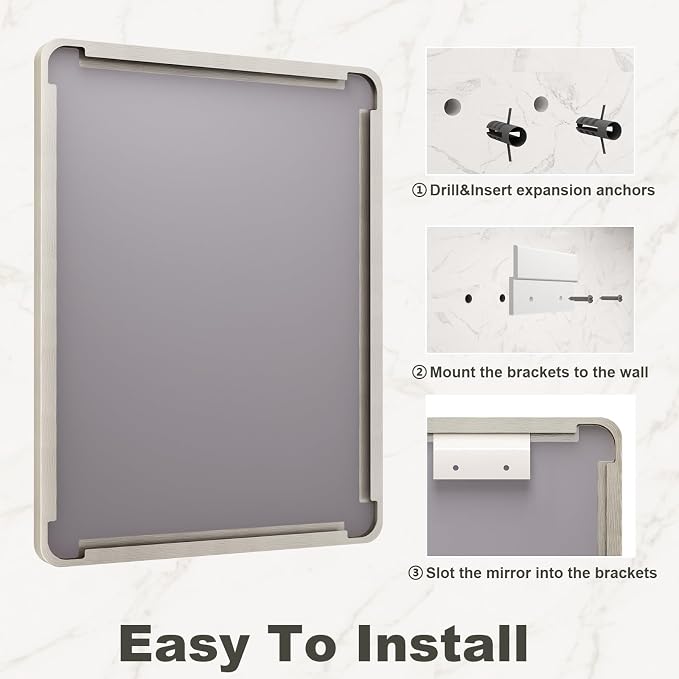 60x28 Inch Brushed Nickel Bathroom Mirror, Large Brushed Silver Metal Framed Wall Mirror, Rounded Corner Rectangle Modern Vanity Mirror, Tempered Glass, Anti-Rust, Shatterproof (Horizontal/Vertical) | Silver Metal Framed Wall Mirror, Rounded Rectangle ...