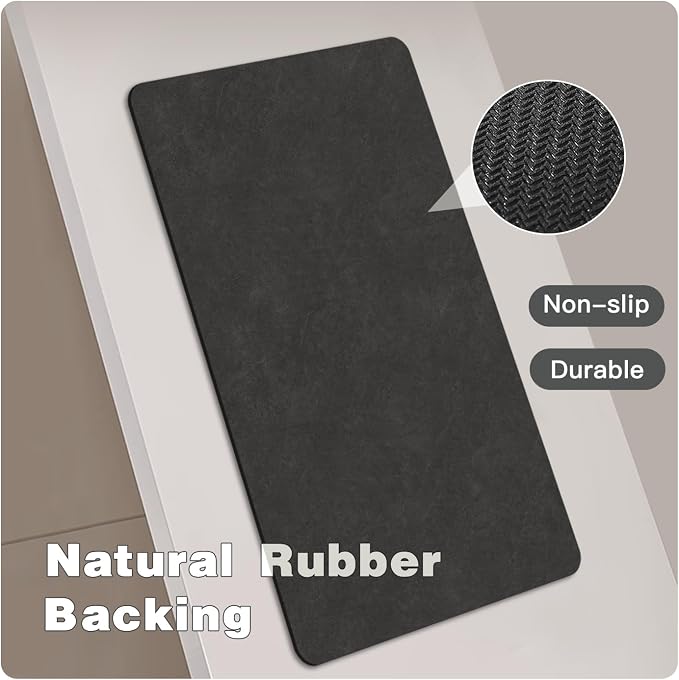 TYUU Toilet Rug, Thin Toilet Rugs U Shaped Washable Non Slip Absorbent Quick Dry Low Pile Toilet Mat, 20"x24" U Shape Black