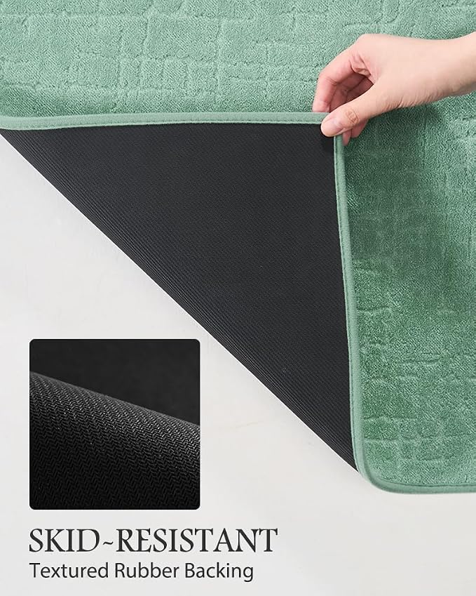 AMOAMI-Bath Mat-Absorbent Quick Dry Bathroom Floor Mats-Washable Rubber Backing Bath Mats for Bathroom Rugs Fit Under Door-Bath Rug for in Front of Sink Bathtub Shower Room, Moss 17''x59''