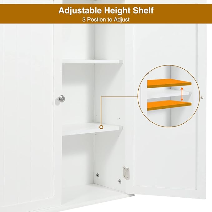 27.6in Length Bathroom Cabinet Wall Mounted | Over Toilet Storage Cabinet with 2 Doors and Adjustable Shelves,Wood Medicine Cabinet for Bathroom, White