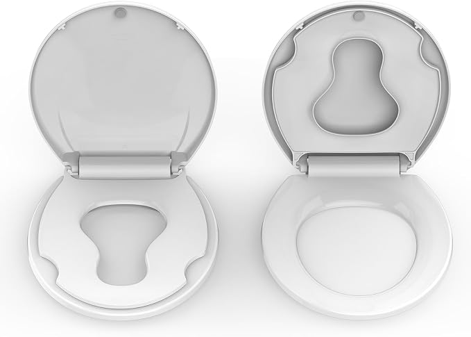 2-Pack Potty Training Toilet Seats, 17" Round with Built-In Toddler Function, Stable No-Wiggle Design for Child and Adult, Easy Install with Detachable Seat