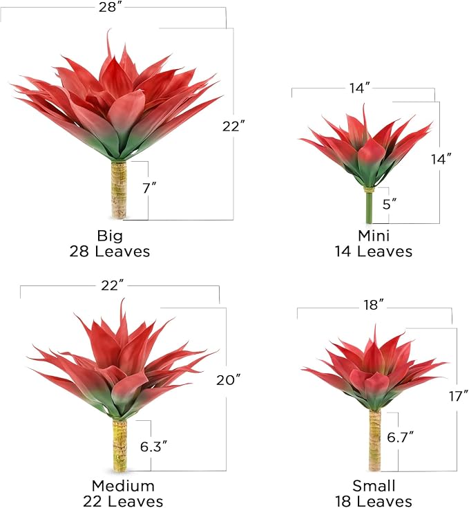 Velener Fall Fake Agave Artificial Plant: Red Fake Succulents Plant for Room Decor and Autumn, Unpotted Faux Agave Plant for Outdoor/Indoor Decor, Red, 28 inches, Set of 1