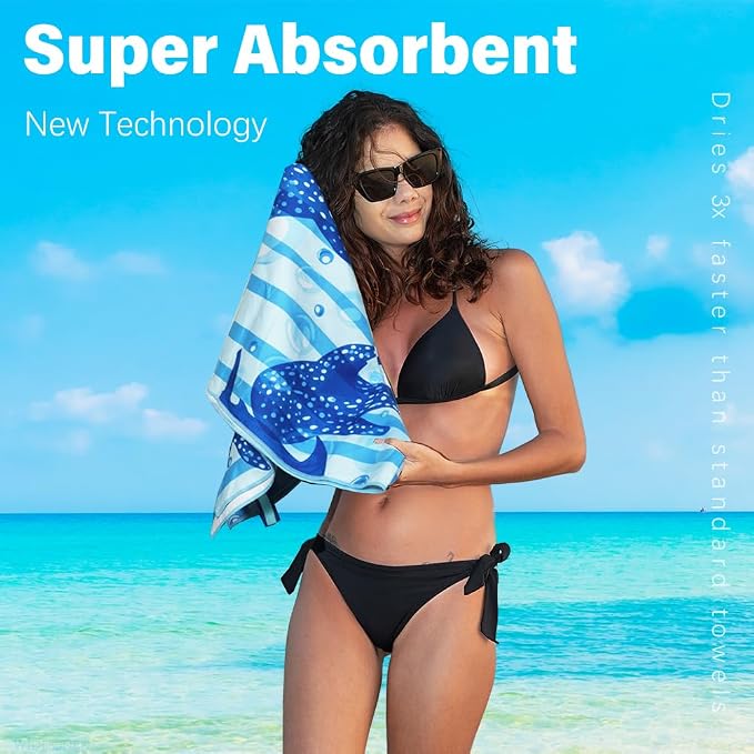 Widdonen Microfiber Beach Towel,Compact 2 Pack-71x32 Inch with Bag Travel | Extra Large,Lightweight,Thin,Sand Free,Quick Dry,Absorbent.Packable for Camping,Swim,Pool,Bath,Picnic,Cruise Essentials Gift