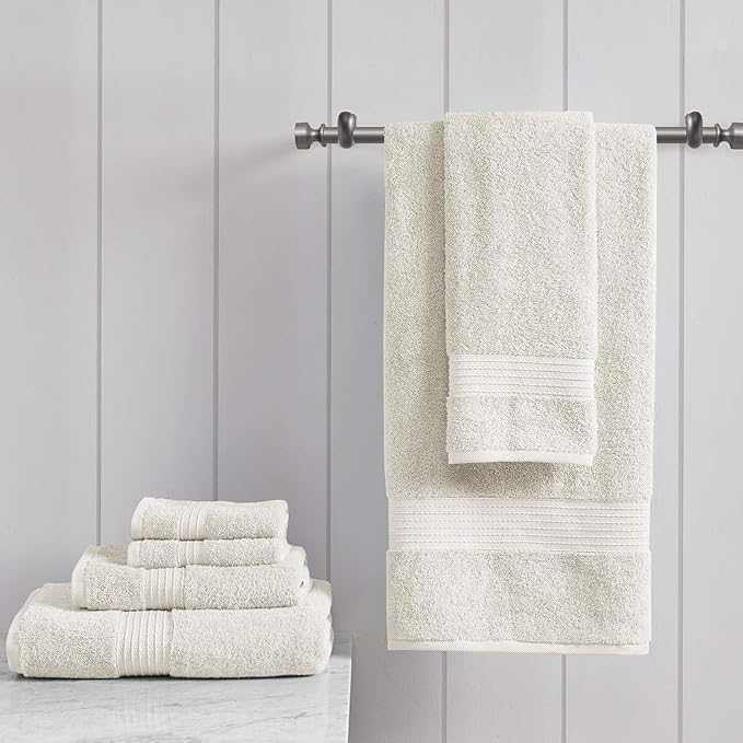 Madison Park Organic Cotton Bath Towel Set Absorbent, 6 Piece, Ivory | Quick Dry, Plush Feel, Hotel Quality for Bathroom, Oversized, OEKO-TEX Certified