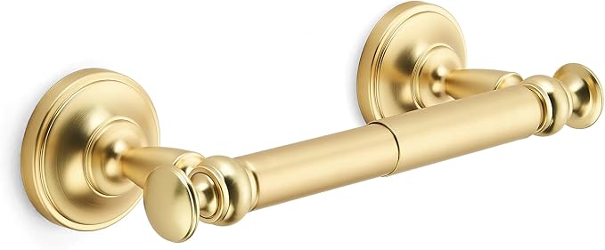 Double Post Toilet Paper Holder Brushed Gold Tissue Roll Holder for Bathroom Organization and Storage Single Double Toilet Tissue Holder Wall Bathroom Accessories (1-Pack)