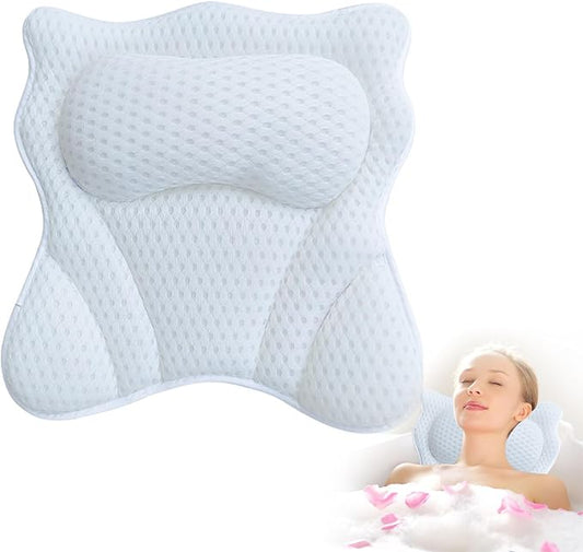 Bath Pillow,Ergonomic Bathtub Pillows for Tub Neck and Back Support,with 6 Powerful Suction Cups,Provide Shoulder and Back Relaxing,Bath Accessory,Fits All Types Bathtub(White)