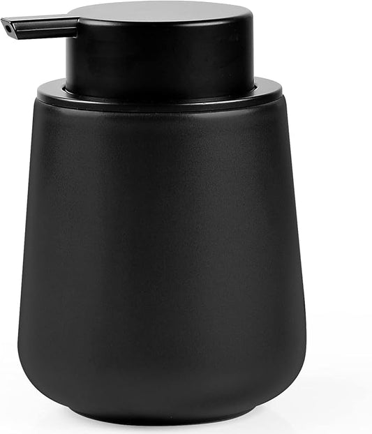 BosilunLife Ceramic Soap Dispenser - Dish Soap Dispenser for Bathroom 12Oz | Refillable Liquid Hand Wash Dispenser for Essential Oil, Lotion Soap, Black