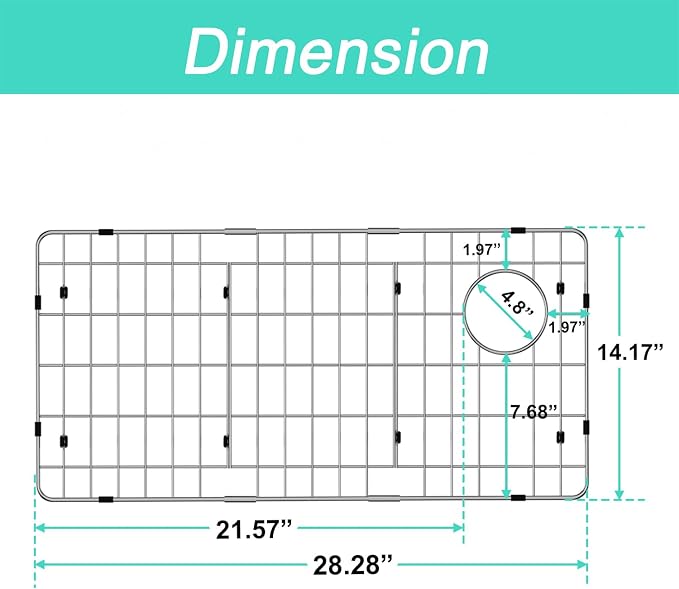 SANNO Sink Protectors and Bottom Grid for Kitchen,Sink Grate Rack Side Drain Hole,Stainless Steel, 28-1/4"L x 14-1/4"W