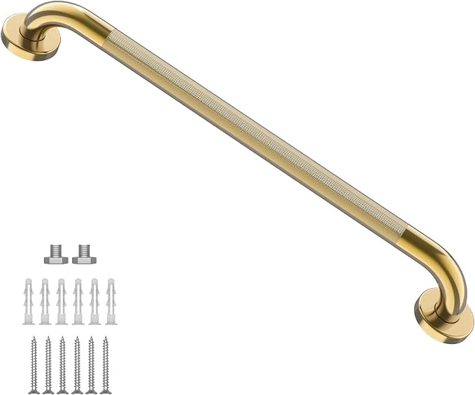 Brushed Gold Grab Bar 32 Inch, Safety Shower Handrail for Senior | Anti-Slip Knurled Grip, Stainless Steel Bathroom Assist Handle, Handicap Support Bars for Bathtub Toilet, 1.25" Diameter