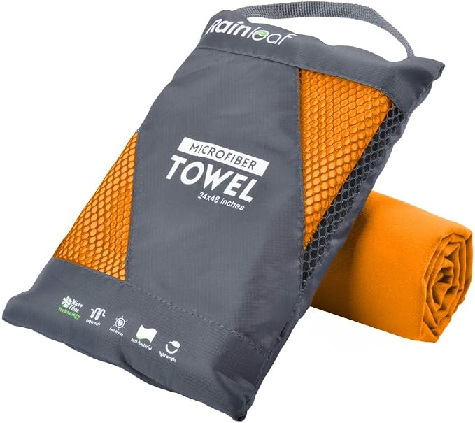 Rainleaf Microfiber Towel Quick Dry Camping & Travel & Gym Towel. Compact | Super Absorbent, Lightweight, Fast Drying. Suitable for Beach, Bath, Backpacking, Hiking, Swim.