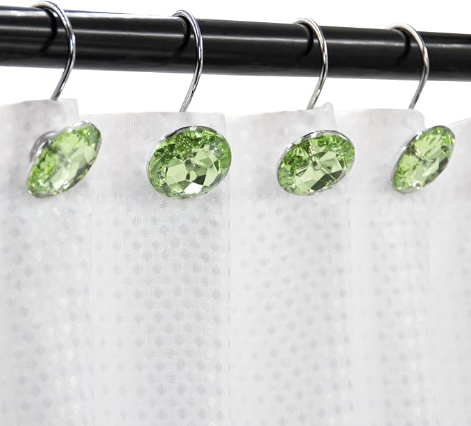 Crystal Diamond Round Shower Curtain Hooks Rings for Bathroom,Sage,12PCS | Acrylic Decorative Rhinestones Bling Shower Hooks Rings,for Bathroom Curtains Rod,Gem Metal Rust Proof Shower Hangers