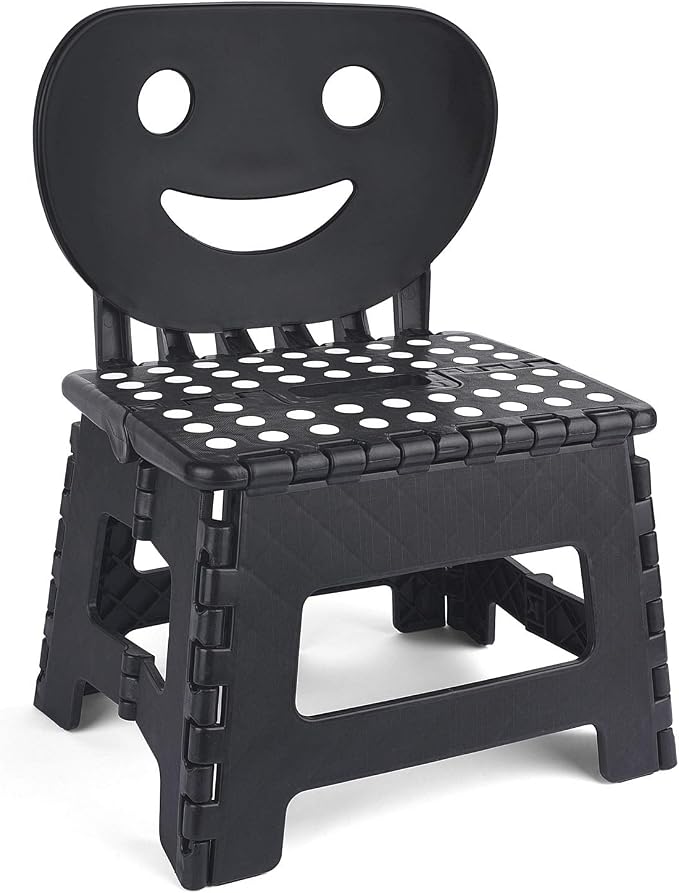 Folding Step Stool with Back Support for Kids,9" Kids Step Stool for Outdoor or Indoor Kitchen Step Stools and Bathroom Stool for Toddlers Boys Girls - Black