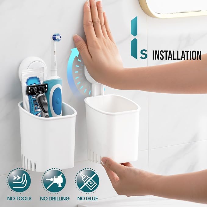 TAILI Suction Toothbrush Holder 2 Pack, Tumblers Replacement Shower Toothbrush Holder for Wall, Powerful Toothpaste Toothbrush Suction Cup, Self-draining Shower Razor Holder, Kitchen Tableware Holder