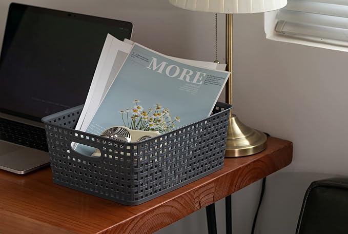 Eslite Plastic Storage Baskets for Organizing,11"X8.5"X4.7",Pack of 4 (Grey)