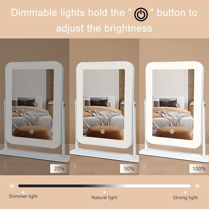 YEKKOPT Small Desk Mirror with Lights, Lighted Makeup Mirror with Light, Portable Tabletop Make Up Mirror for Desk, Vanity Mirror with Lights,Smart Touch Control, Dual Power Supply, 360°Rotation