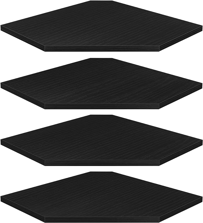 Corner Floating Shelves, Corner Shelves Wall Mounted with Cord Hole, 4 Tier Diamond Shape Corner Hanging Shelving for Wall Storage, for Cable Box, TV Cords, Books, Plants, Black