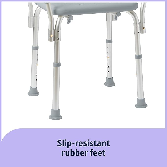 Dr. Dunley Bath Chair for Seniors, Shower Seat with Back, Suction Feet, Non-Slip Adjustable Height Shower Bench for Elderly, 350lb Weight Capacity