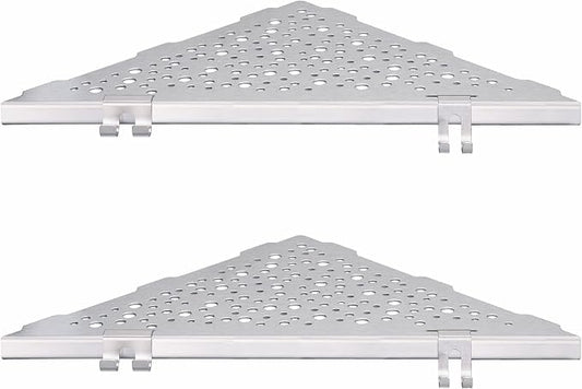 WELLUP Shower Shelf Brushed Nickel 2 Pack,Corner Shower Shelf with 4 Hooks | 304 Stainless Steel Corner Shelf Recessed, Shower Corner Shelf for Tile Wall,Holds 15 lbs,Hollowed Drainage,Easy Install