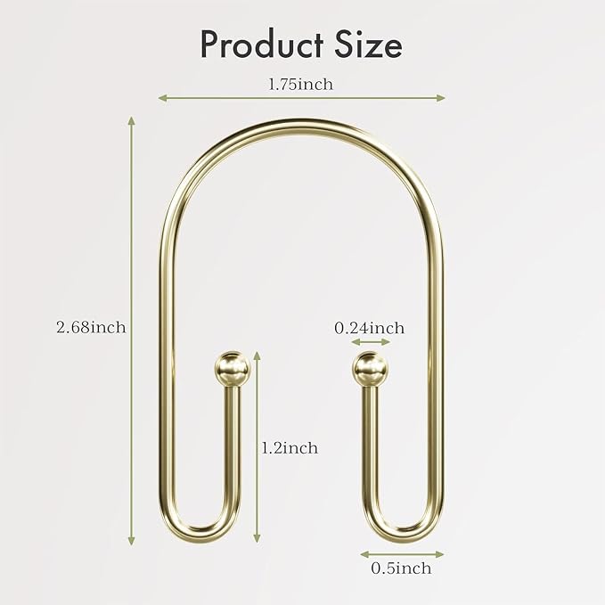 BBV Shower Curtain Hooks Rings, 12 Pcs Rust Resistant Metal Double Glide Shower Hooks for Bathroom Shower Rods Curtains (Gold)