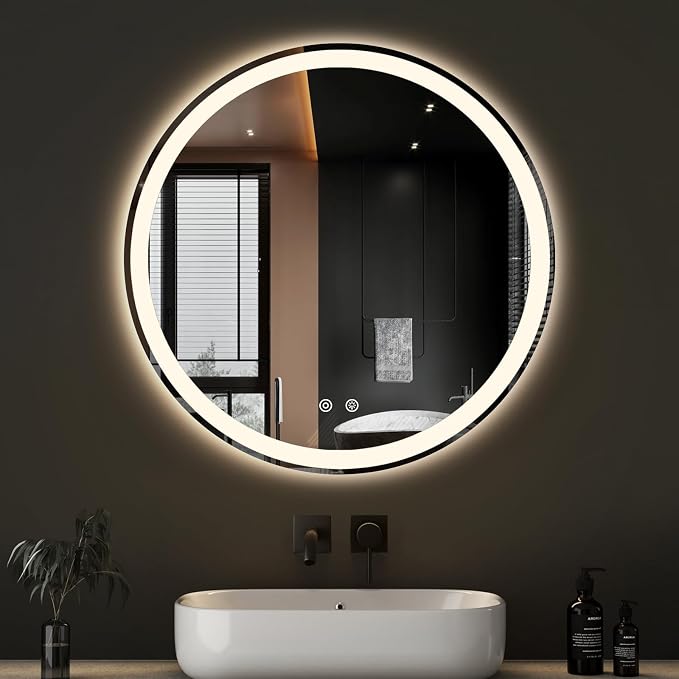 NEWBULIG 30 Inch Round LED Bathroom Wall Mirror with Lights, Light up Vanity Bathroom Mirror for Over Sink, Anti-Fog and Dimmable, Front Light and Backlit, Memory Function, Shatter-Proof, White