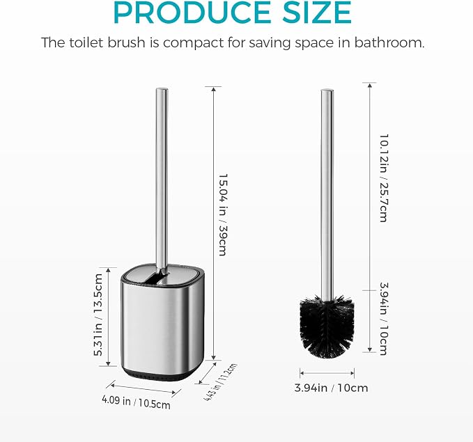 Toilet Brush and Holder Set Toilet Bowl Brush Stainless Steel Automatic Open lid Toilet Bowl Cleaner Brush with Durable Bristle Head Toilet Cleaning Brush for Bathroom