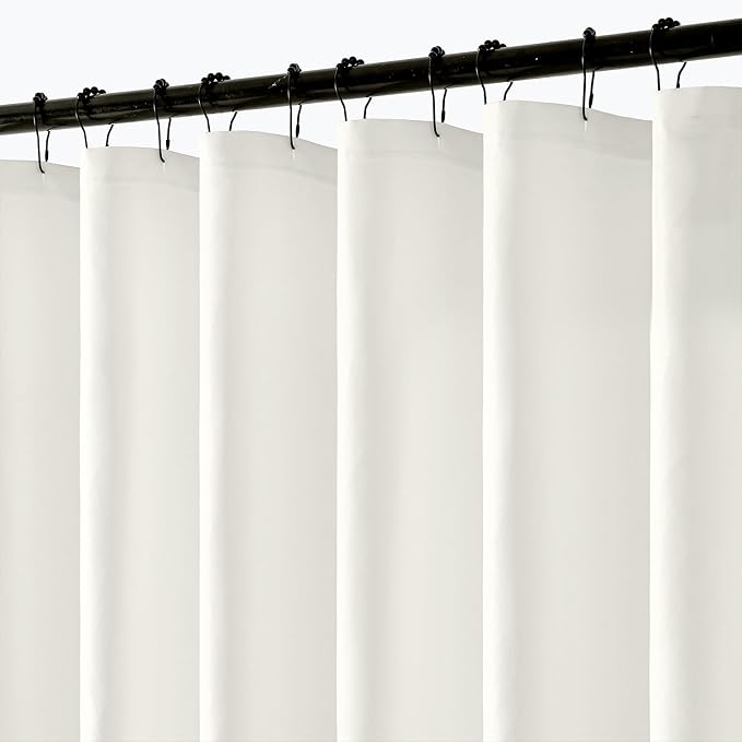 ANRODUO White Linen Textured Fabric Shower Curtain Set - W72xL78 | Farmhouse Shower Curtain with 12 Metal Hooks, Waterproof Heavy Duty, Button Hole Design, Machine Washable for Bathroom