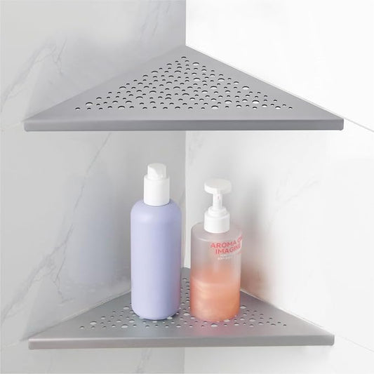 HIDROP Brushed Nickel 10" Corner Shower Shelves for Tiled Walls, 2 Pack | Bathroom Triangle Shelves, 304 Stainless Steel Bathroom Corner Shelf, Fast Drainage, Embed into Tile Gap, Tile Shower Shelves