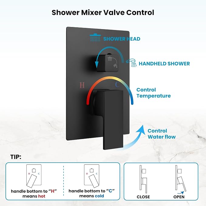 gotonovo Shower Faucet Set with Handheld Spray Matte Black,16'' Head | SUS304 Rainfall Shower Head and Handle Set System Fixture,Pressure Balance Valve Trim Kit,Single Handle,Wall Mount,All Metal
