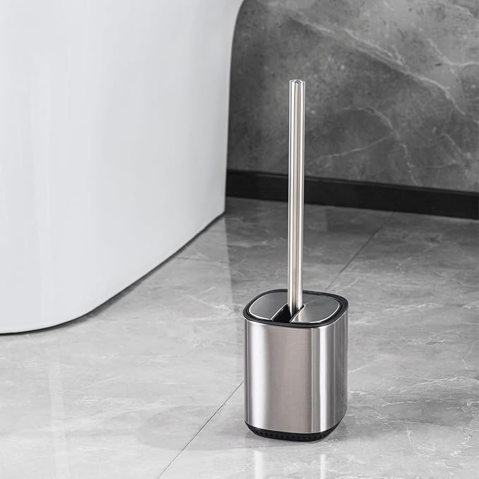 Toilet Brush Holder Set Toilet Bowl Brush Stainless Steel Automatic Open lid Toilet Bowl Cleaner Brush with Durable Bristle Head Toilet Cleaning Brush for Bathroom