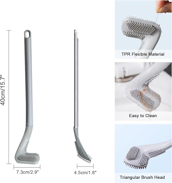 Golf Toilet Brush, Toilet Cleaning Brush, Flexible Bendable Silicone Long Handled Toilet Brush, 360° Deep Toilet Bowl Cleaning Brush,Quick Drying Toilet Brush for Bathroom with a Hook (Gray)