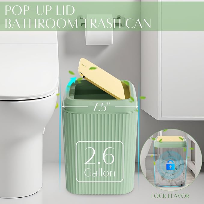 17PCS Bathroom Accessories Set, Green Bathroom Set Bathroom Accessories Set with Trash Can, Toilet Brush, Toothbrush Holder, Qtip Holder & 3PCS Soap Dispenser