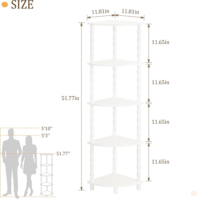 MaxSmeo Corner Bookshelf, 5-Tier Corner Shelf Stand, Modern Corner Plant Shelves with Storage, for Bedroom, Bathroom, Kitchen, Living Room (White)