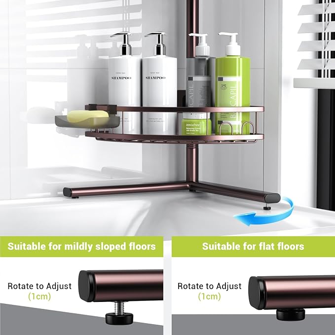 Standing Corner Shower Caddy - Rustproof Bathroom Shower Stand Shelf | 4-Tier No Drill Organizer with Adjustable Baskets, Large Capacity for Tall Shampoo Bottles, Fits Renters Apartments Bathtub
