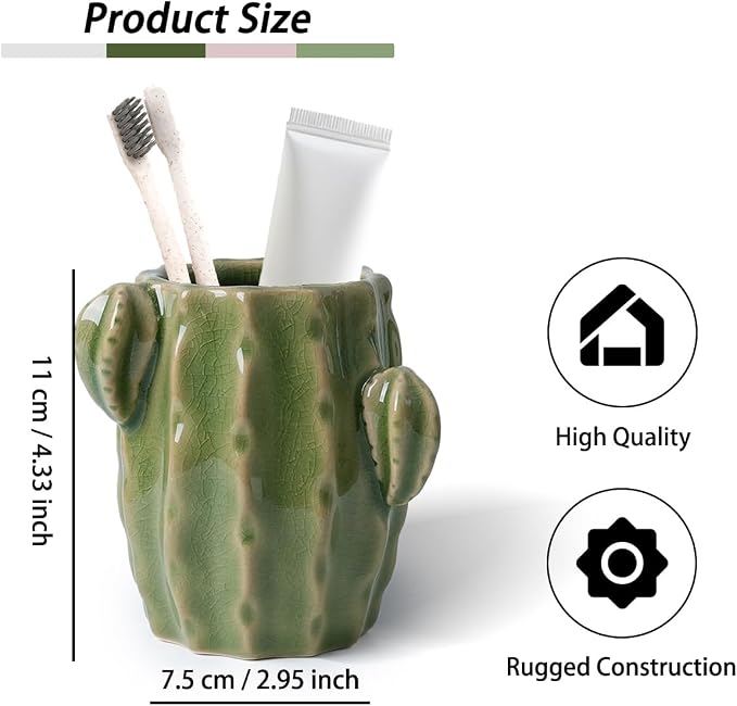 Ceramic Cactus Green Toothbrush Holder,Western Fun Bathroom Decor