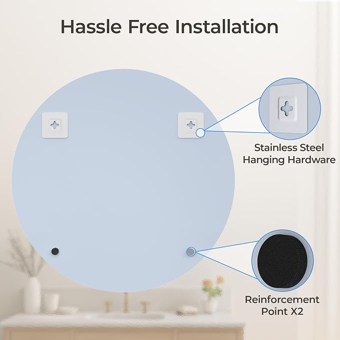 36" Round Frameless Wall Mirror with Beveled Edge | Circle Mirror for Bathroom & Vanity, Elegant & Simple Look