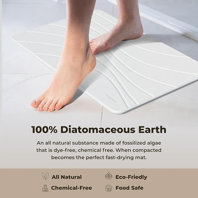 Stone Bath Mat Diatomaceous Earth Shower Mat Non-Slip Super Absorbent Diatomite Stone Bath Mats for Bathroom Floor Quick Drying Natural Easy to Clean (23.5 x 15) - Sandstone