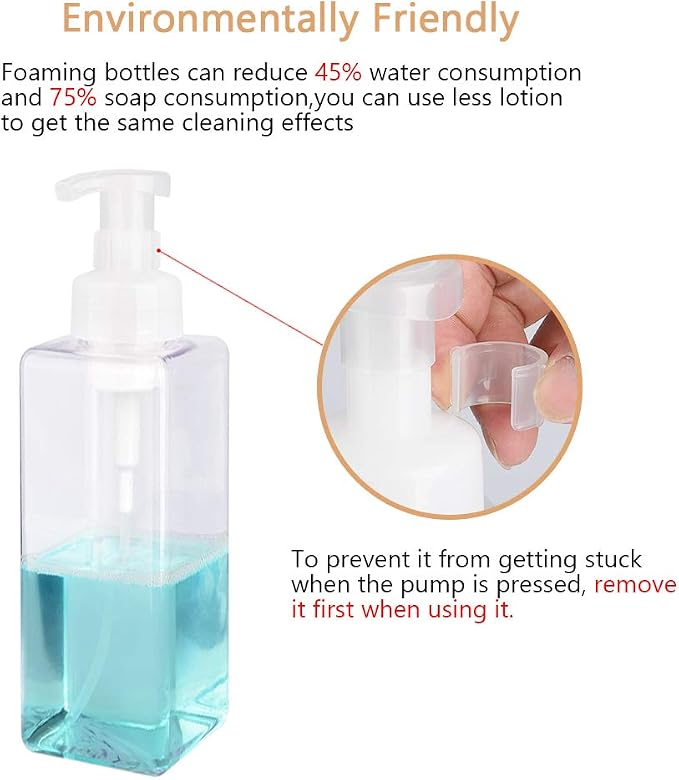 Foaming Soap Dispenser, 22oz Plastic Refillable Pump Bottle, 2 Pack, Clear | Hand Dispenser for Liquid Soap, Shampoo & Body Wash – Saves Soap with Rich Foam, Reusable, Easy to Refill, BPA-Free