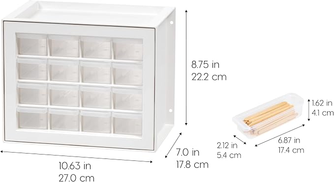 IRIS USA 16-Drawer Small Drawer Organizer, Craft Desk Storage, White | Wall mountable, Stackable Teacher Toolbox, Beads, Building Bricks, Water Packets, Screws, Hardware