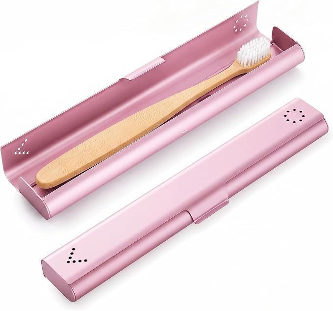 Toothbrush Travel Case Aluminum, Portable Toothbrush Holders Travel, Manual Toothbrush Case Container for Traveling, Bathroom, Camping, Business Trip-1Pack Pink