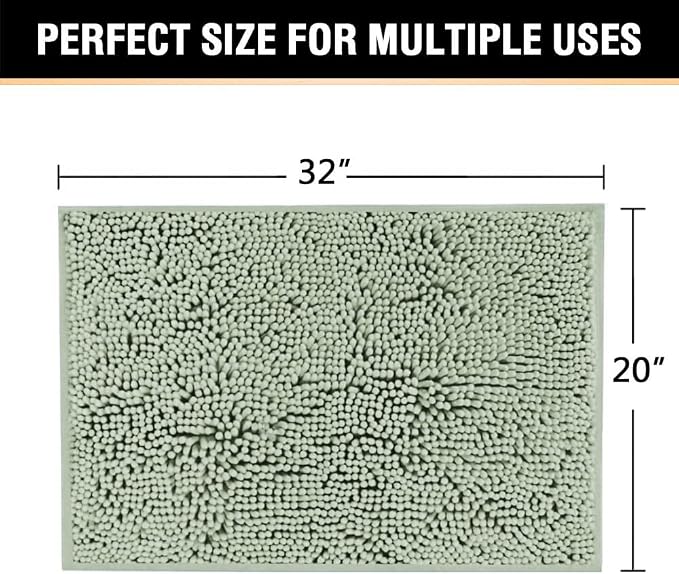 H.VERSAILTEX Microfiber Bath Rugs Chenille Floor Mat Ultra Soft Washable Bathroom Dry Fast Water Absorbent Bedroom Area Rugs, 20 x 32 - Inch, Sage