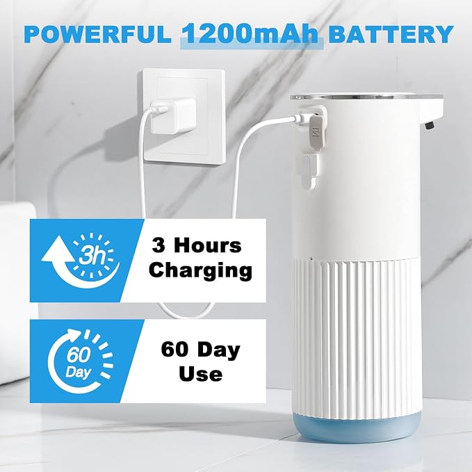 RYTOXILO Automatic Soap Dispenser, 2 Pack White Touchless Liquid Soap Dispenser for Bathroom, 13.5 Fl Oz Plastic Electric Auto Dish Soap Dispensers Wall Mount for Kitchen with Adjustable Volume
