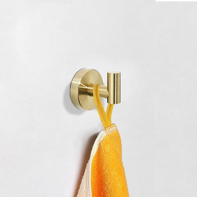 Gold Bathroom Hardware, Toilet Paper Holder Towel Ring and Robe Hook Brushed Gold Bathroom Accessories Set Wall Mount 3 Pieces Stainless Steel1
