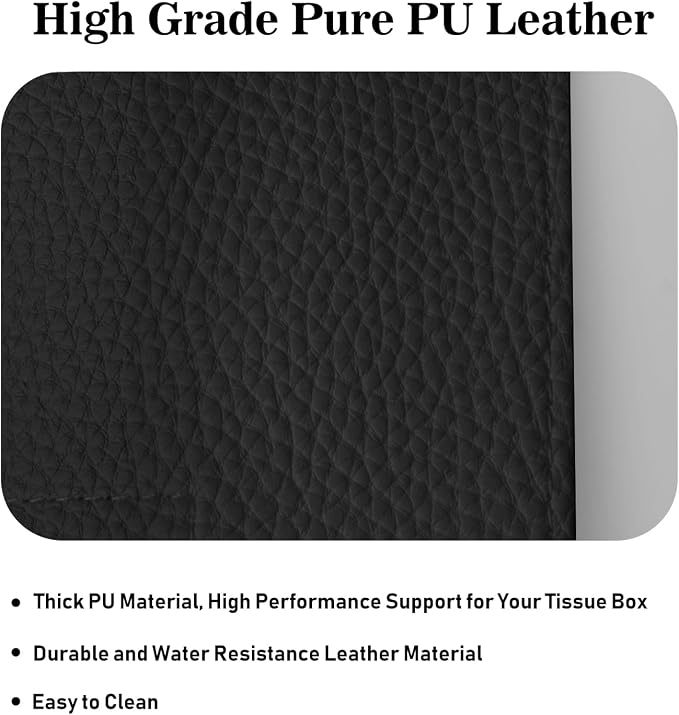 Tissue Box Cover Holder Square Tissue Cube Cover PU Leather Tissue Organizer with Bottom Belt for Bathroom, Tabletop, Car, Night Stands, Office, Home, Kitchen (1, Black)