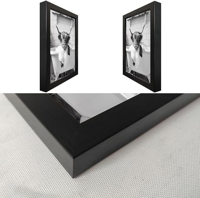 Framed Highland Cow Canvas Wall Art Funny Cow Bathroom Decor Black and White Cow Pictures Wall Decor Farmhouse Animal Bathroom Artworks