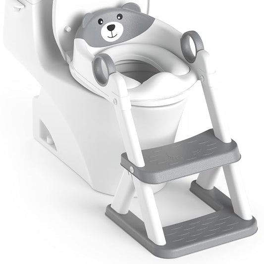 Rabb 1st® Potty Training Seat, Toddler Toilet Seat for Kids Boys Girls, 2 in1 Potty Training Toilet with Step Stool, 6 Adjustable Height, Splash Guard, Stable Triangular Anti-Slip Design(Grey)
