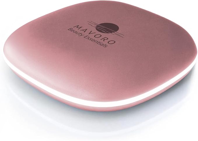 LED Lighted Travel Makeup Mirror 1x/10x, USB-C Rechargeable (Rose Dust)